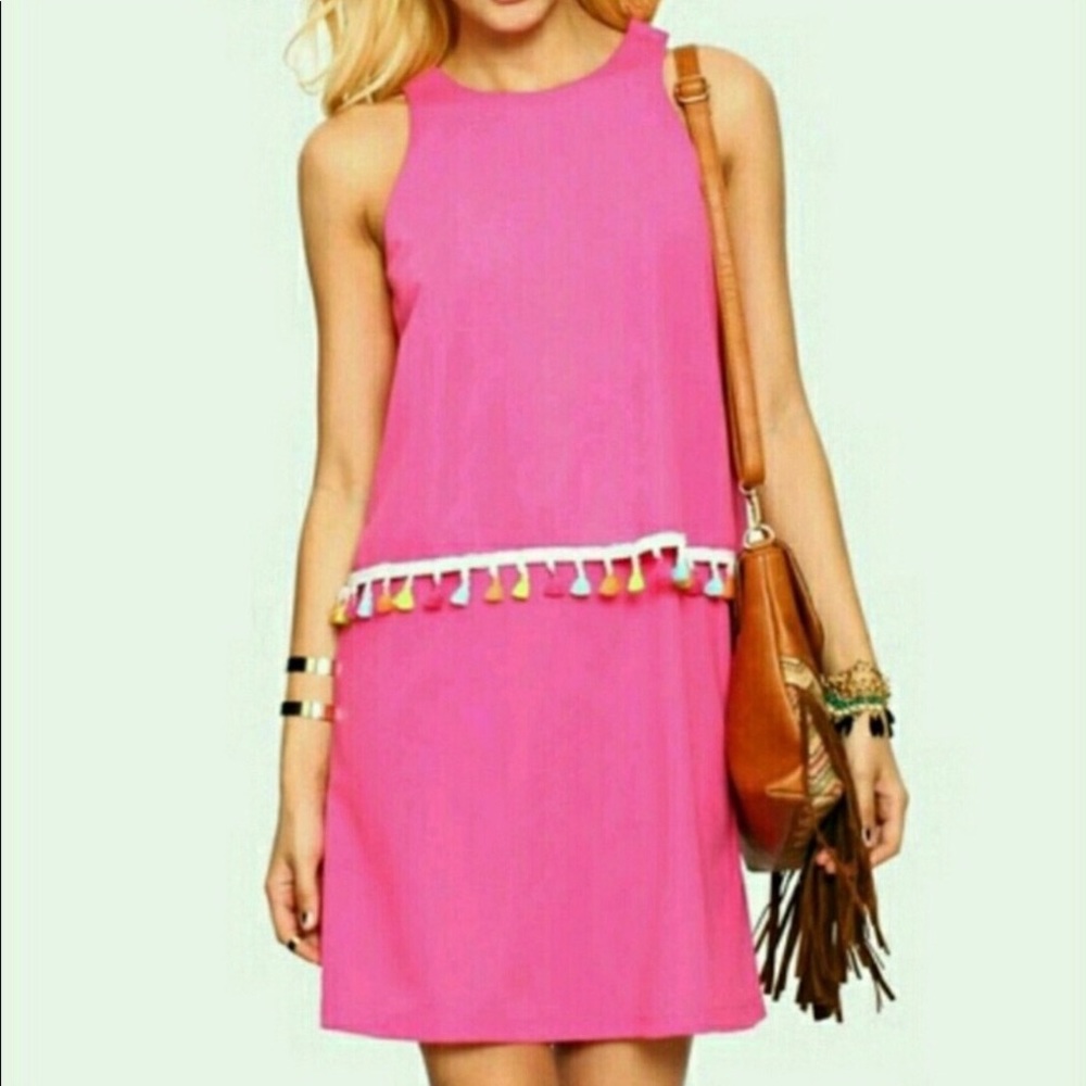 Large shein hot pink tassel dress